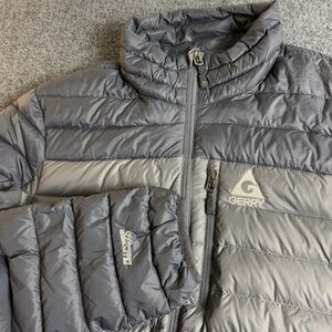 Gerry Puffer Jacket Men's Large Black Gray Full Zip Logo Fillpower 650 Down
